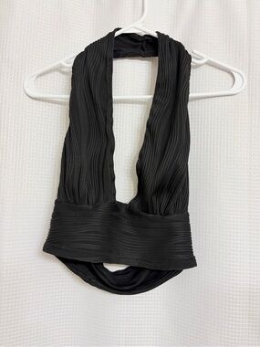 Black Pleaded Halter Top
